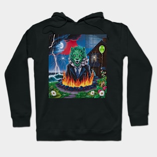 AI generated toxic green lion from fiery pit Hoodie